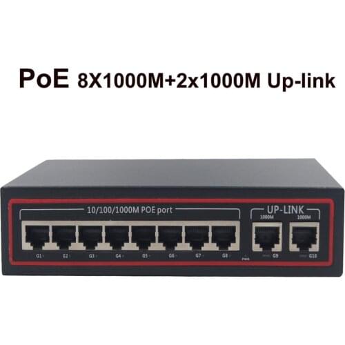 10 Port Gigbit PoE Switch Unmanaged Power Over Ethernet Switch 8 1000M PoE Port with 2 Gigbit Uplink 96W for Network IP Cameras