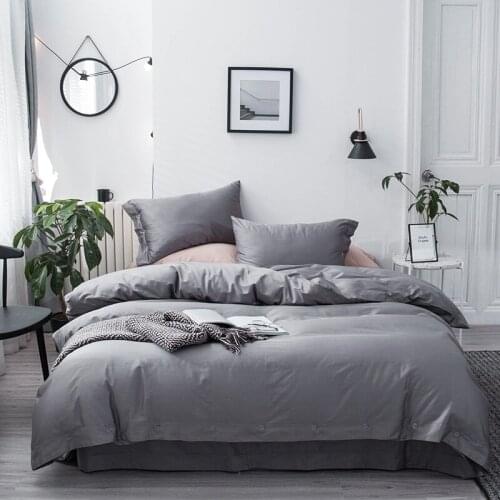 100%Cotton Button Duvet Cover Reversible Bedding set Super Soft Comforter Cover Flat/Fitted Sheet Pillowcases Queen King 4Pcs