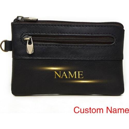 Engraved Name Men Women coin purse Genuine Leather zipper ID Bank Credit business card holder Clutch Bag Small Wallet Customized