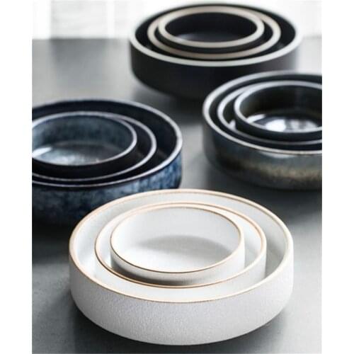 Round bowl creative ceramic bowl simple deep bowl small soup bowl salad bowl household cone rice bowl high leg bowl salad plate