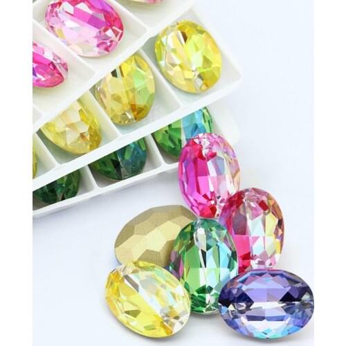XIAOPU Laser Color Oval Shape K9 Glass Fancy Stones High Quality Loose Rhinestones Pointback Strass Glue On Nails
