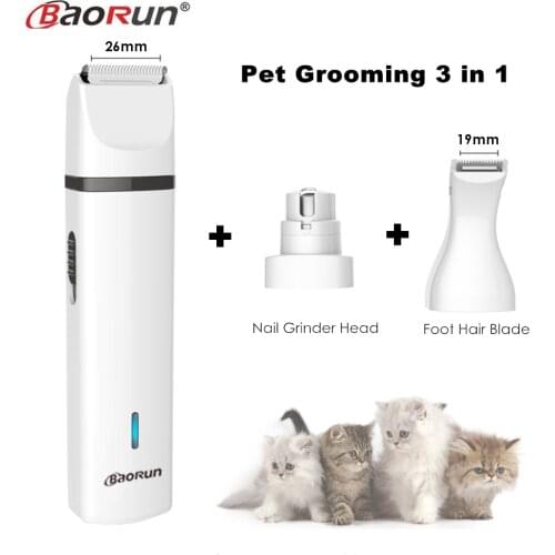 Baorun 3 IN 1 Pet Grooming Machine Dog Cat Hair Trimmer USB Rechargeable Pets Clippers Nail Grinding & Hair Trimmer & Foot Hair