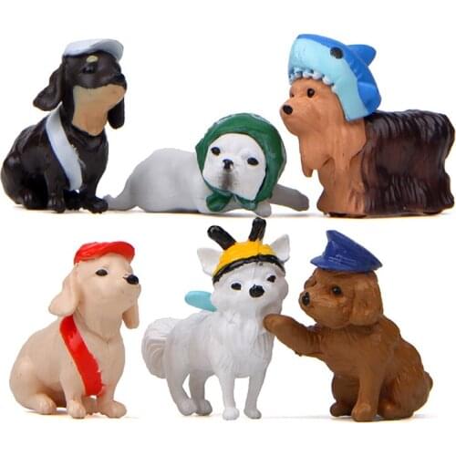 6PCS/Lots Mini Styles Action&Toys Figures Pekingese French Bulldog Pet Dog Models Collectible Dolls For Kids Childrens Gifts