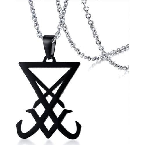 Mens Pendant Necklace Stainless Steel Seal of Lucifer Satan Religious Jewelry Necklace For Men