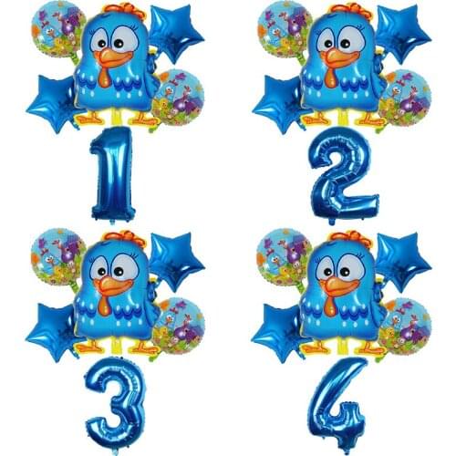 6pcs Cartoon Farm Brazil Auspicious Chicken Foil Balloons Set 30inch Number Globos Happy Birthday Party Decorations Kids Toys