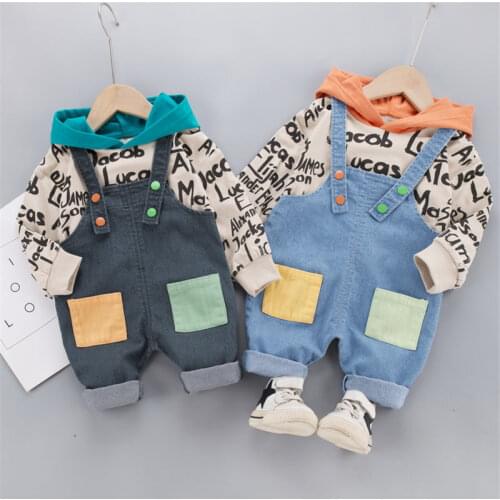 New Children Clothes Suit Spring Autumn Kids Boy Girls Print letters hoodeis overalls 2Pcs/sets Baby Toddler Clothing Sportswear