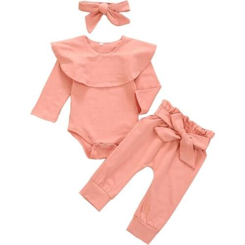 NEW 3Pcs Baby Girl Clothes Fashion Newborn Infant Set Cotton T-shirt Pants Headband Fall Toddler Outfits Girls Clothing Suit