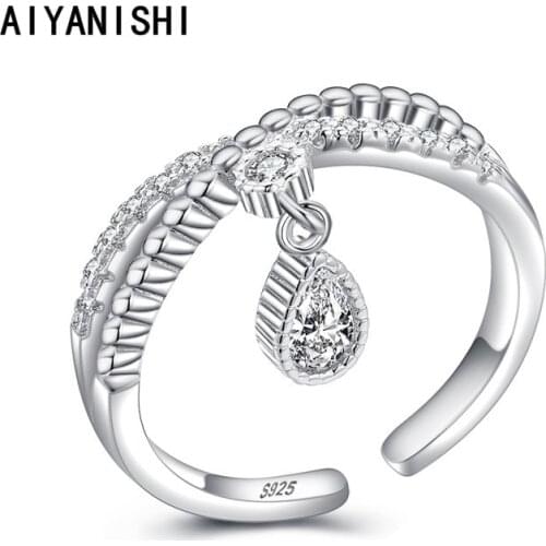 AIYANISHI New Trendy 925 Silver Wedding Band Women Finger Ring Wedding Drop Silver Open Female Daily Rings Jewelry for Women