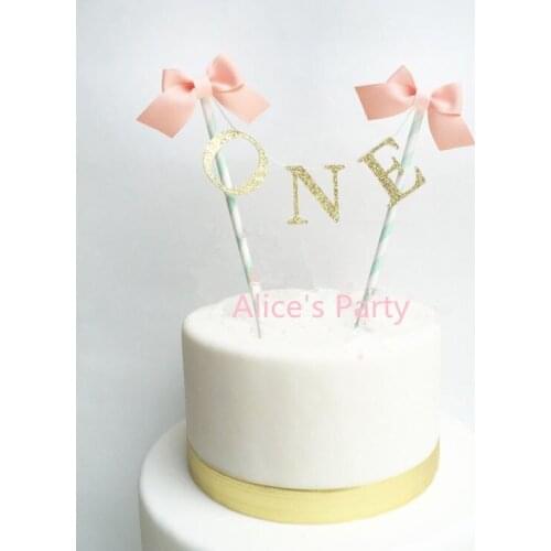 New handmade hot one baby shower cake bunting gold themed birthday cake topper pink bows girl 1st party cake topper banner decor