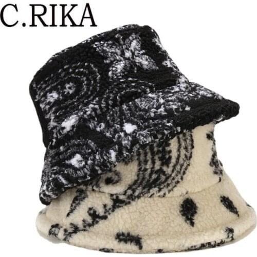 Autumn Winter Lambswool flowers Bucket Hats Women Girl Outdoor Fashion Warm Fluffy Velvet Fisherman Cap Bob Ladies Travel Panama