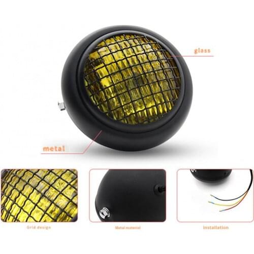 Durable Retro Motorcycle Front Mount Headlight with Mesh Cover Lampshade Lighting Tool Motocycle Accessories