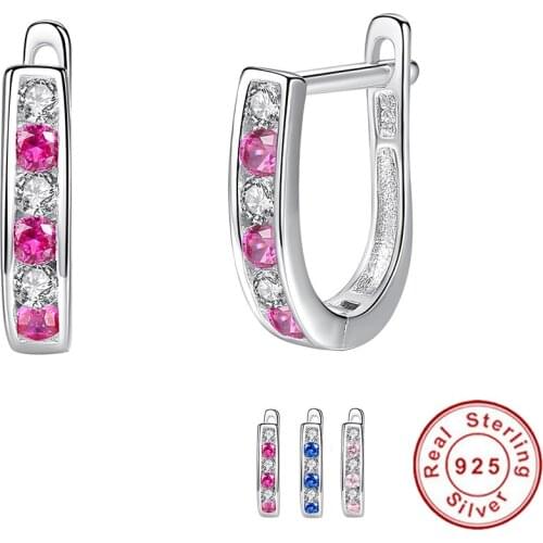 Luxury 925 Sterling Sliver Stud Earrings for Women Pink Blue Crystal Earrings Wedding Engagement Jewelry Female Brinco Gift