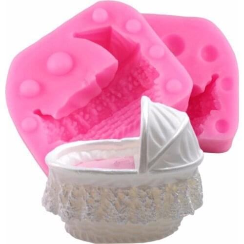 3D Baby Stroller Candle Silicone Soap Molds Fondant Cake Decor Tools Chocolate Baking Moulds JS22