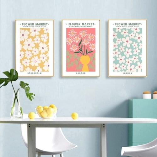 Fresh Abstract Flower Market Retro Watercolor Art Canvas Painting Nordic Posters And Prints Wall Pictures For Living Room Decor
