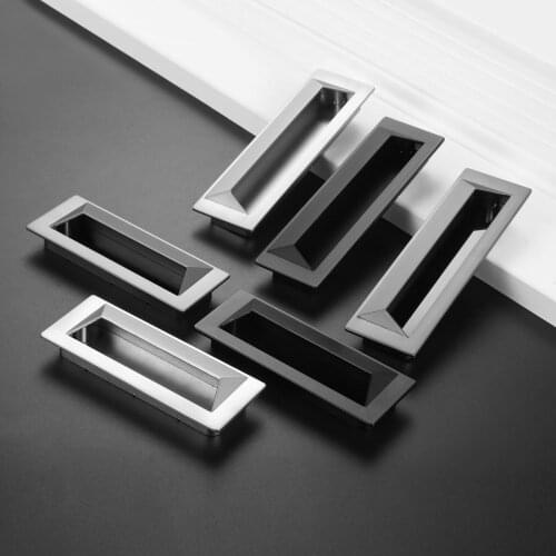 Embedded Handle Hidden Pull Deducted Knob Stealth 96/128mm Hole Black/Pearl Gray/Brushed Alloy Modern Sliding Simple w/screws