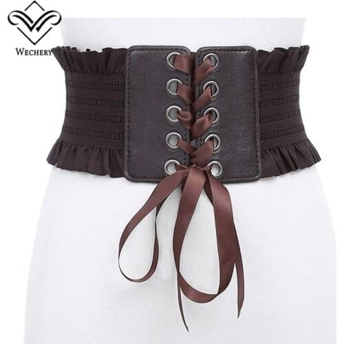 Wechery Waist Trainer Women Gothic Underbust Bustiers Lace Up Tummy Slimming Belly Belt Corset Outside Sexy Tops Belts Waister