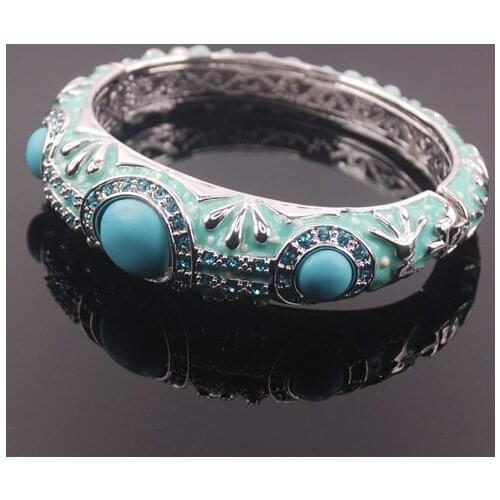 Green Crystal Zircon Enamel 925 Sterling Silver Crystal Bracelet TE408