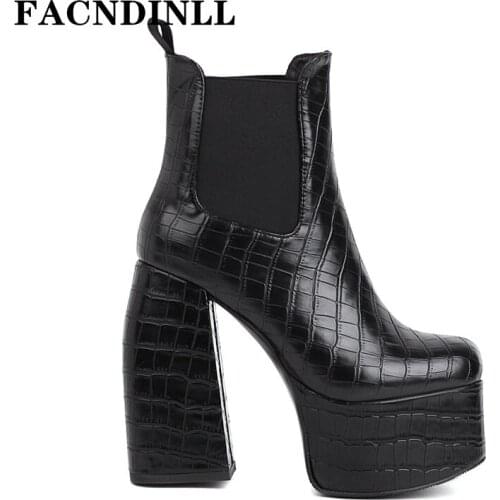 Top Quality Women Ankle Boots Shoes Chunky High Heels Black Platform Shoes Woman Autumn Winter Warm Short Boots Office Party 42