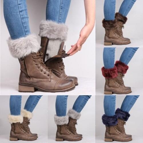 Women Winter Leg Warmers Lady Crochet Knit Fur Trim Leg Boot Socks Toppers Cuffs