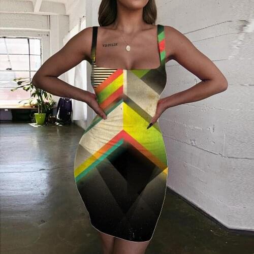 KYKU Colorful Dress Women Geometry Ladies Dresses Rainbow Halter Sleeveless Art Sundress Womens Clothing Mini Evening New Boho