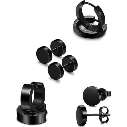 1 Set 4 Pair Different Types Shape Unisex Stainless Steel Black Color Piercing Earring For Women Men Punk Gothic Barbell Earring