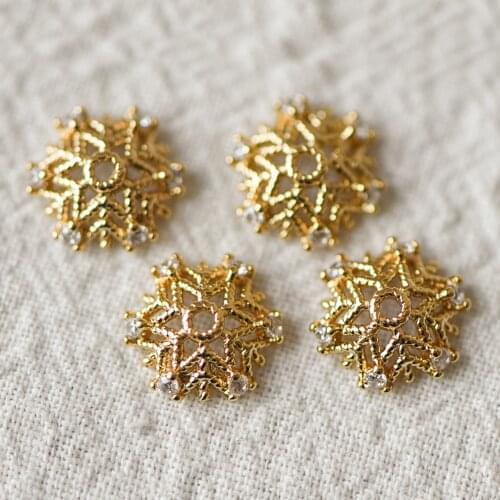 10pcs Gold Micro CZ Pave Bead Caps 11mm , Gold plated Brass Flower Cap Ends, Lead Nickel Free (GB-091)