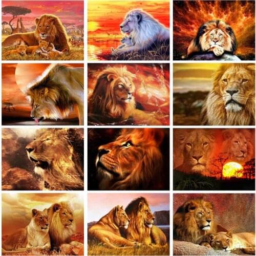 5D DIY Diamond Painting Lion Full Drill Square Round Mosaic Handmade Gift Diamond Embroidery Animal Home Decoration