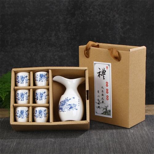 7Pcs Ceramics Japanese Sake Pot Cups Set Home Kitchen Flagon Liquor Cup Drinkware Spirits Hip Flasks Sake White Wine Pot Gifts
