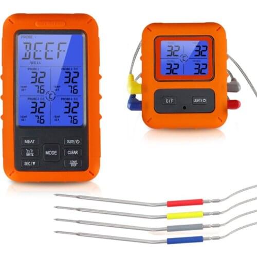 Wireless Digital Meat Thermometer with Probes and Meat Injector Remote Range Cooking Food Thermometer for Grilling BBQ