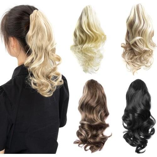 Boymia Ponytails Hair Clip On Wavy Ponytails 14Inches Synthetic Blonde Hair Natural Extension Hair Clip For Wome