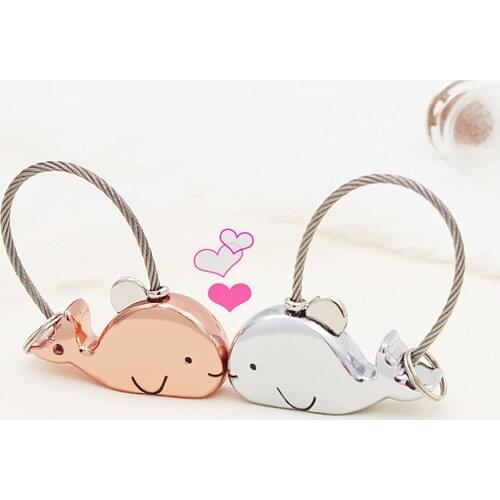 Cute Sweet Kissing Whale Couple Key Rings Metal Key Chains Animal Keychain Trinket Keyring Jewelry Couple Gift