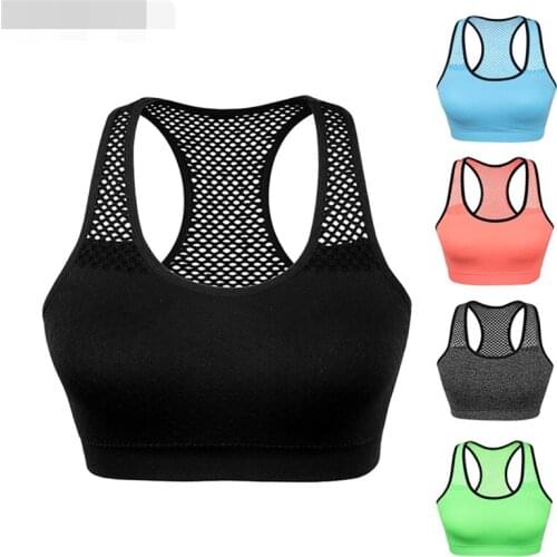 Women Breathable Sports Bra Sweat-absorbent Shockproof Padded Sports Bra Top Athletic Gym Running Fitness Yoga Sports Tops