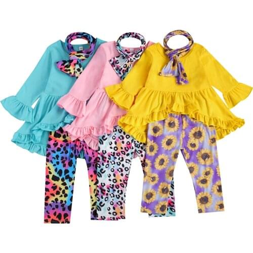 Citgeett Spring 1-5Years Kid Toddler Baby Girl Outfit Long Sleeve Solid Color Ruffle Dress Shirt Top + Long Pant Autumn Set