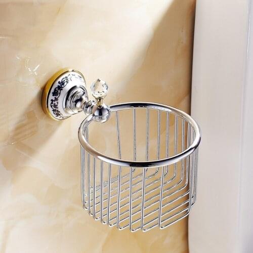 Vidric Paper Holders Retro Wall Mounted, Chrome Crystal Brass Finish Bathroom Accessories Paper Holder Sets, Toilet Roll Holder