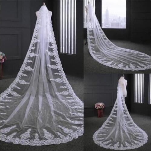 Bridal Wedding Veil Cathedral 3 M Long Lace Sequins White Ivory One Tier Veils & Comb