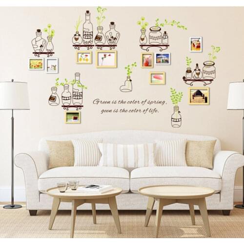 Photo Frame Wall Stickers Green Leaf Bottle for DIY Family Living Room Bedroom PVC Decals Poster Home Decoration Poster