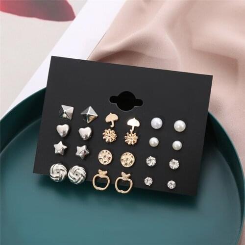 HTZZY [12 Pairs] Vintage Earrings for Women New Fashion Jewelry Golden and Silvery Geometry Stud Earrings Set with Card