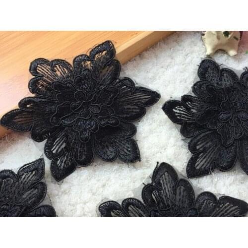 2 Pieces Black 3D Flower Lace Applique Embroidered Lace Patches Ribbon For Garment Accessories Decoration Sew