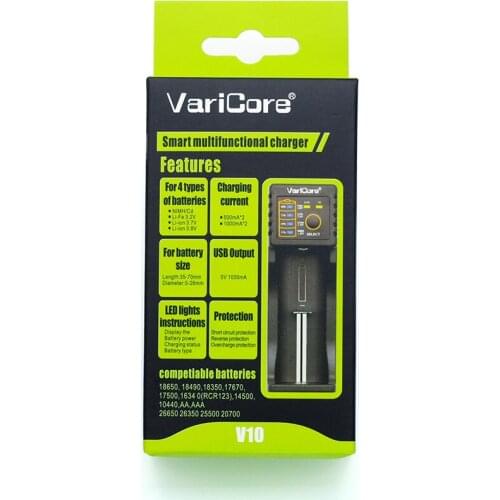 VariCore V10 AA AAA SC/S 18650 26650 18350 16340,14500,10440 26500 Lithium Iron 3.2V 1.2V 3.7V NiMH Battery 5V OUT Charger