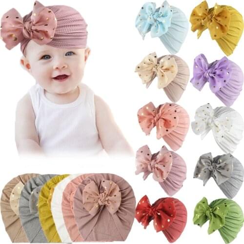 Sweet Shiny Bowknot Baby Headband Cute Solid Color Baby Girls Boys Hat Turban Soft Infant Cap Beanies Head Wrap Hair Accessories