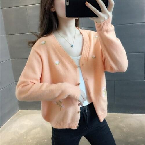 Room 207973, 10 rows on 5 】 make brief paragraph v-neck embroidered knitted cardigan [3009] 53