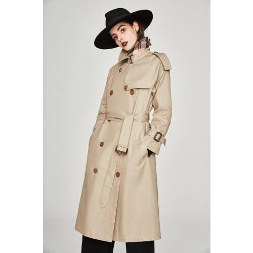 Spring and autumn new womens double-breasted extended windbreaker womens coat