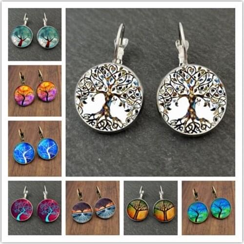 New tree of life glass earrings girl pendant earrings family gift tree jewelry charm fashion girl birthday jewelry gift