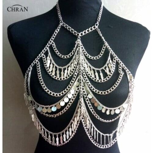 Chran New Boho Multi Layer Chain Bra Bralet Crop Top Sexy Bikini Swimwear Bandeau Crop Top Body Accessory Beach Necklace Jewelry