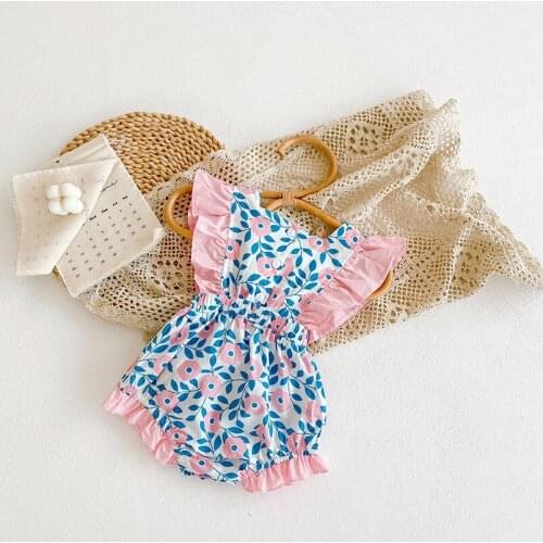 Adorable Baby Girls Floral Romper Summer Ruffles Sleeve Soft Cozy Jumpsuits for Infant Kids Birthday Party Princess Costumes
