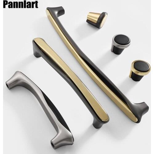Pannlart 1PC Nordic Light Luxury Gold Black Handle Zinc Alloy Kitchen Cabinet Door Drawer Knobs Dresser Pulls Furniture Hardware