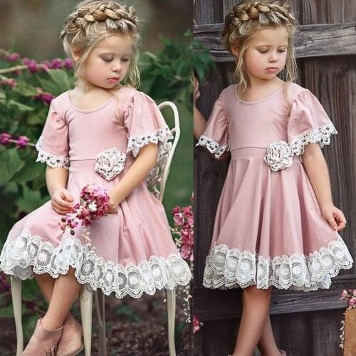 Toddler Kids Baby Girls Dress Lace Floral Party Dress Casual Sundress Clothes