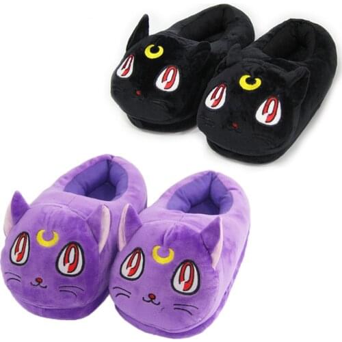 28cm Anime Cartoon Sailor Moon Luna Cat Plush Toys Dolls Home House Winter Slippers for Children Women Girls Kids Gifts Slippers