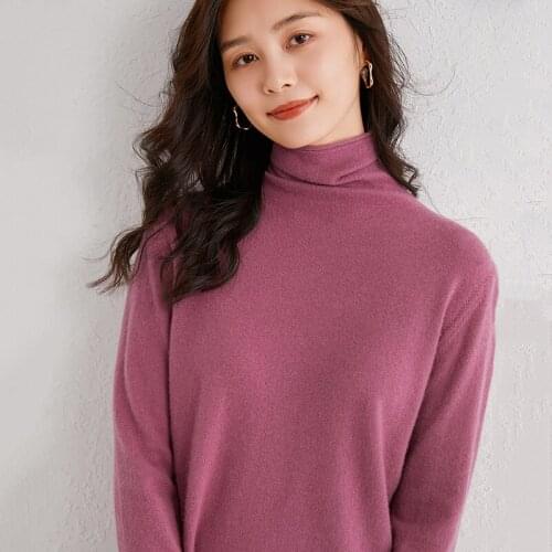 12Colors Turtleneck Long Sleeve Women Pullovers 100% Cashmere and Wool Knitting Jumpers Female Soft and Warm Sweater