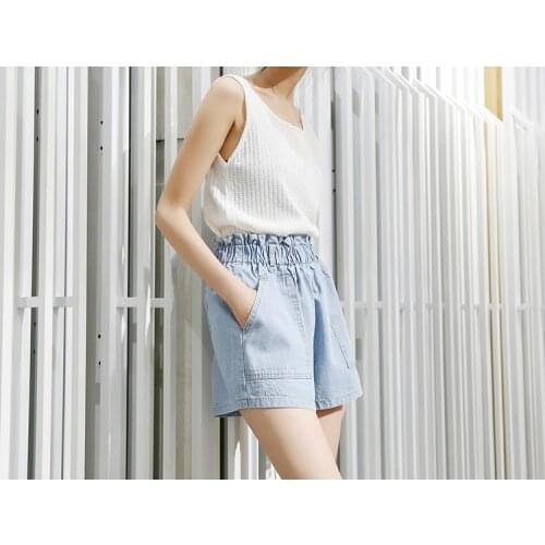 Large Size Summer Women Denim Shorts Pockets Sexy White High waist jeans pants Casual Ruffles Female